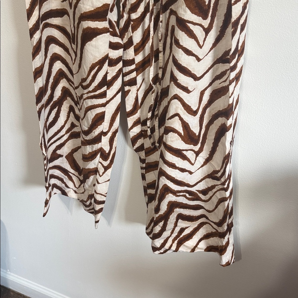 Zara Wide Leg Tie Waist Brown Zebra Print Pants - Picture 4 of 8